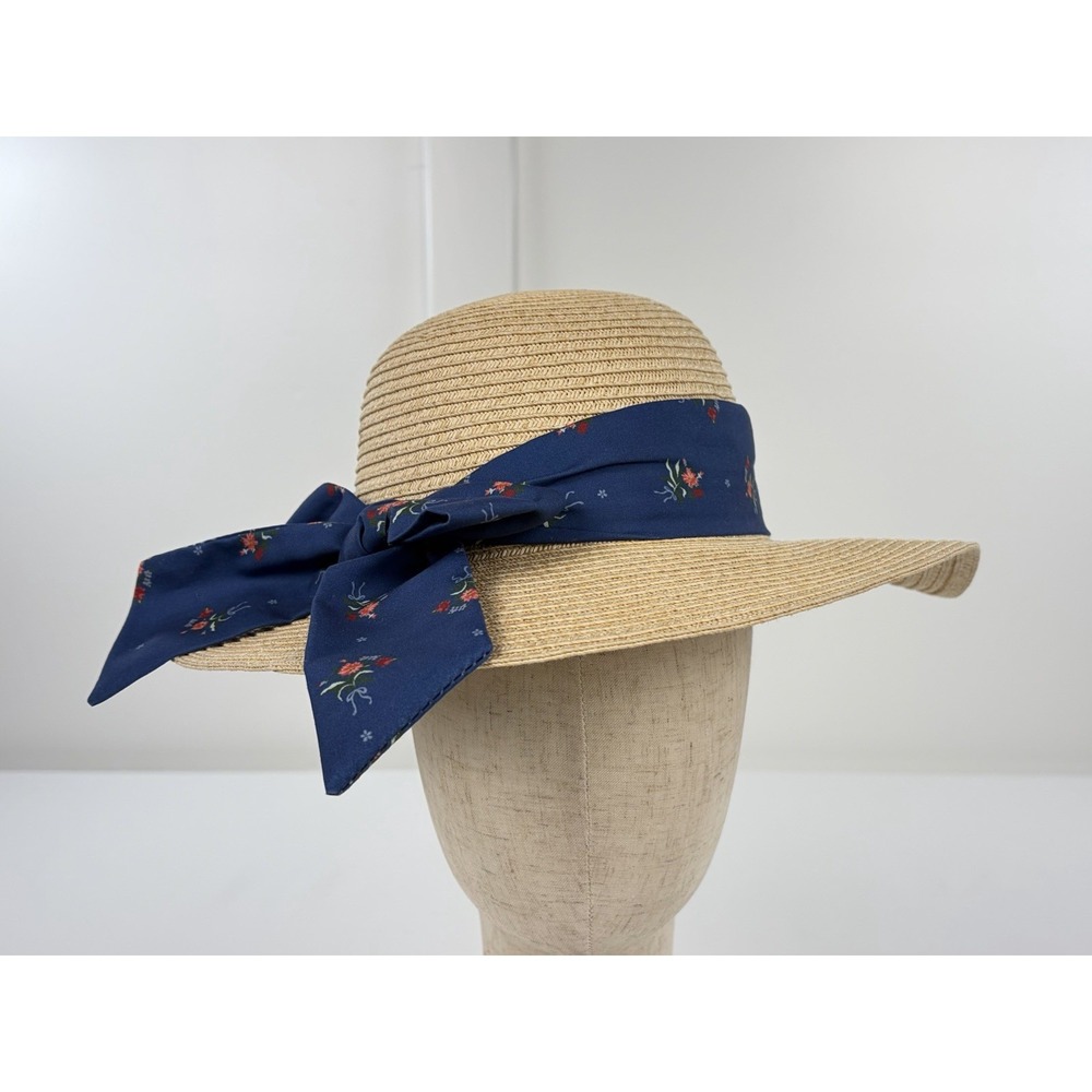 Disney Beauty and the Beast Belle Straw Hat Sun Hat Blue Floral Bow Women's OS